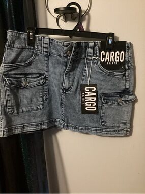 CARGO Light Blue Washed Denim Cargo Mini Skirt